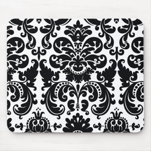 Damask Schwarz-weißer eleganter Computer-Maus-Pad Mousepad (Vorne)