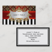 Damask, Schwarz-weißer Streifen, rote Schleife, Go Visitenkarte (Vorne/Hinten)
