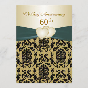 Damask schwarze goldene Herzen 50. Hochzeitstag Einladung