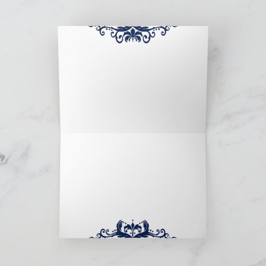 Damask & Scroll Frame Dankeschön-Karte (Navy Blue) Dankeskarte (Innenseite)