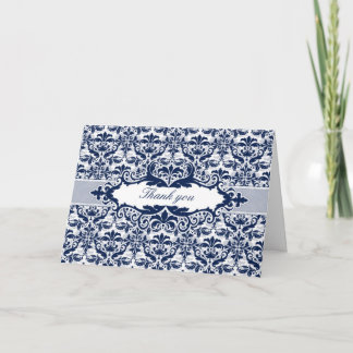 Damask & Scroll Frame Dankeschön-Karte (Navy Blue) Dankeskarte