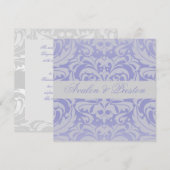 Damask Scroll Ribbon Blue Wedding Einladung (Vorne/Hinten)