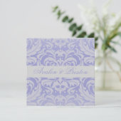 Damask Scroll Ribbon Blue Wedding Einladung (Stehend Vorderseite)