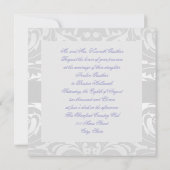 Damask Scroll Ribbon Blue Wedding Einladung (Rückseite)