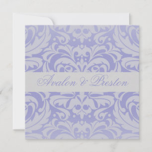 Damask Scroll Ribbon Blue Wedding Einladung