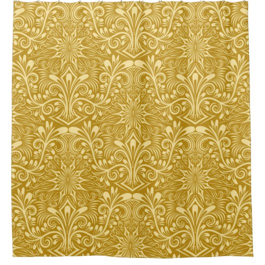 Damask seamless pattern repeating background. Gold Duschvorhang (Vorderseite)