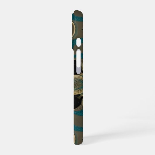 Damask Seamless Repetitive Pattern Flowers Teal iPhone 16 Hülle (Linke Seite)