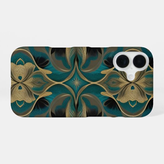 Damask Seamless Repetitive Pattern Flowers Teal iPhone 16 Hülle (Rückseite (Horizontal))