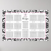 Damask Seating Chart Tischnummern - Alphabetisch Poster (Vorne)