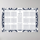 Damask Seating Chart Tischnummern - Alphabetisch Poster (Vorne)