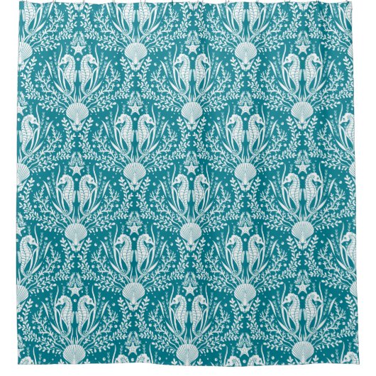 Damask-Seepferde Meeresleben Küstenmuster Duschvorhang (Vorderseite)