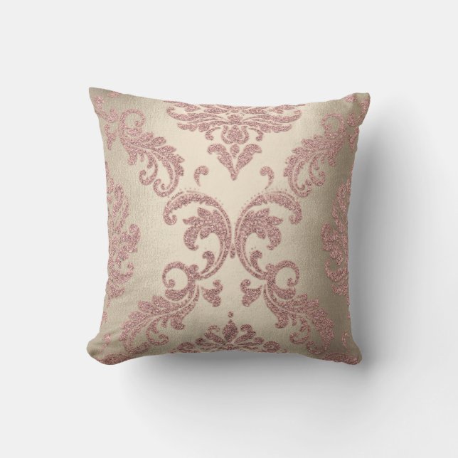 Damask Sepia Pink Blush Pastel Rose Hütte Velvet Kissen (Vorderseite)