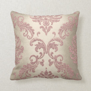 Damask Sepia Pink Blush Pastel Rose Hütte Velvet Kissen