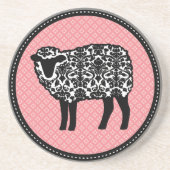 Damask Sheep Pink Getränkeuntersetzer (Vorne)