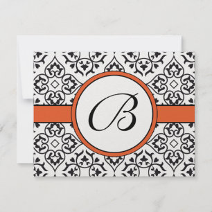 Damask Side Borders Orange Trim Wedding RSVP