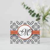 Damask Side Borders Orange Trim Wedding RSVP (Stehend Vorderseite)