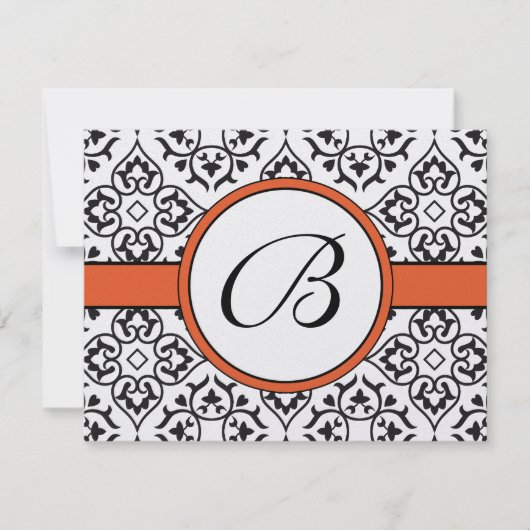 Damask Side Borders Orange Trim Wedding RSVP Karte (Vorderseite)