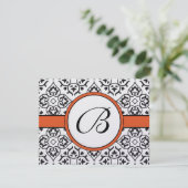 Damask Side Borders Orange Trim Wedding RSVP Karte (Stehend Vorderseite)