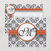 Damask Side Borders Orange Trim Wedding RSVP Karte (Vorne/Hinten)