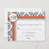Damask Side Borders Orange Trim Wedding RSVP Karte (Rückseite)