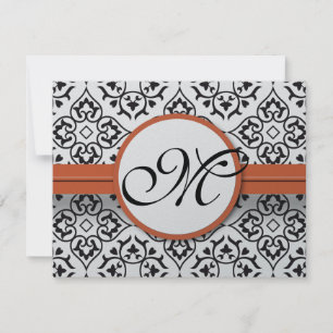 Damask Side Borders Orange Trim Wedding RSVP Karte