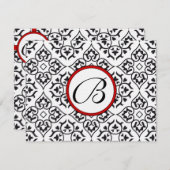 Damask Side Borders Red Trim Wedding RSVP (Vorne/Hinten)