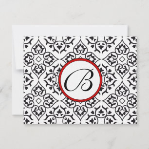 Damask Side Borders Red Trim Wedding RSVP