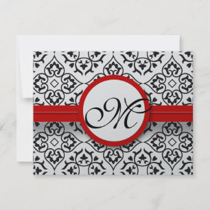 Damask Side Borders Red Trim Wedding RSVP