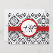 Damask Side Borders Red Trim Wedding RSVP (Vorderseite)