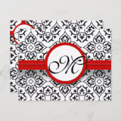 Damask Side Borders Red Trim Wedding RSVP (Vorne/Hinten)