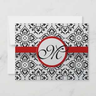 Damask Side Borders Red Trim Wedding RSVP