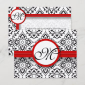 Damask Side Borders Red Trim Wedding RSVP Karte (Vorne/Hinten)