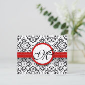 Damask Side Borders Red Trim Wedding RSVP Karte (Stehend Vorderseite)
