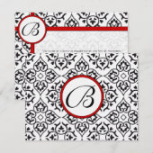 Damask Side Borders Red Trim Wedding RSVP Karte (Vorne/Hinten)