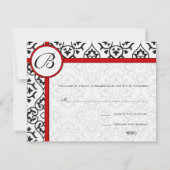 Damask Side Borders Red Trim Wedding RSVP Karte (Rückseite)
