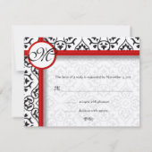 Damask Side Borders Red Trim Wedding RSVP Karte (Rückseite)