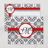 Damask Side Borders Red Trim Wedding RSVP Karte (Vorne/Hinten)