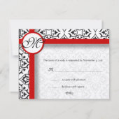 Damask Side Borders Red Trim Wedding RSVP Karte (Rückseite)