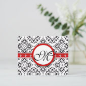 Damask Side Borders Red Trim Wedding RSVP Karte (Stehend Vorderseite)