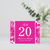 Damask Sides Tischnummern (Magenta Pink / Weiß) (Stehend Vorderseite)