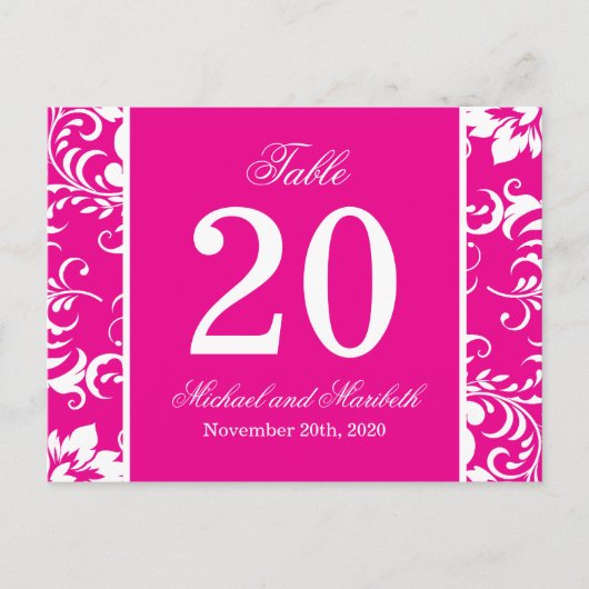 Damask Sides Tischnummern (Magenta Pink / Weiß) (Vorderseite)