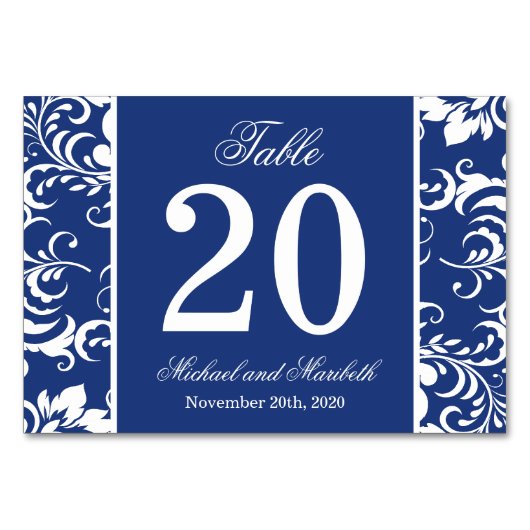 Damask Sides Tischnummern (Navy Blue / White) (Vorderseite)