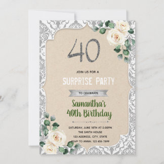 Damask silber 40. Geburtstag Einladung