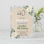 Damask silber 40. Geburtstag Einladung (Stehend Vorderseite)