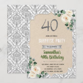 Damask silber 40. Geburtstag Einladung (Vorne/Hinten)