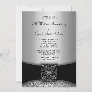 Damask Silver 25-jähriges Party Einladung