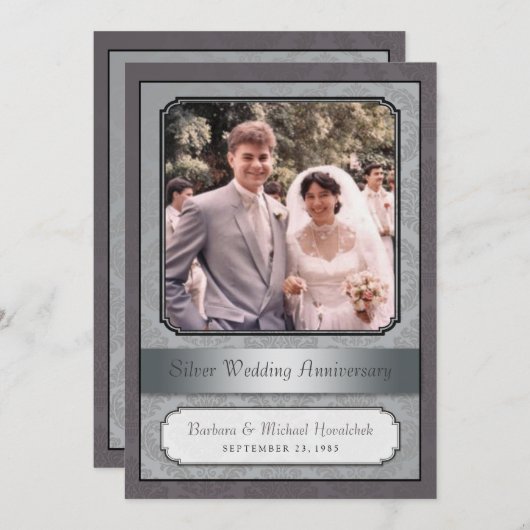 Damask Silver (25. Jubiläum) Party Einladung (Vorne/Hinten)