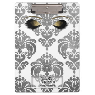 Damask Silver Gold Makeuyes Lashes Personalisiert Klemmbrett