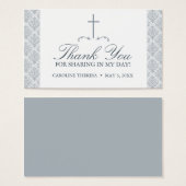 Damask Silver Grau mit Cross FAVOR CARD (Vorne & Hinten)