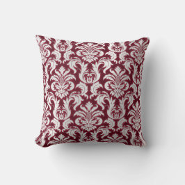Damask Silver Gray Metallic Burgundy Velvet Kissen